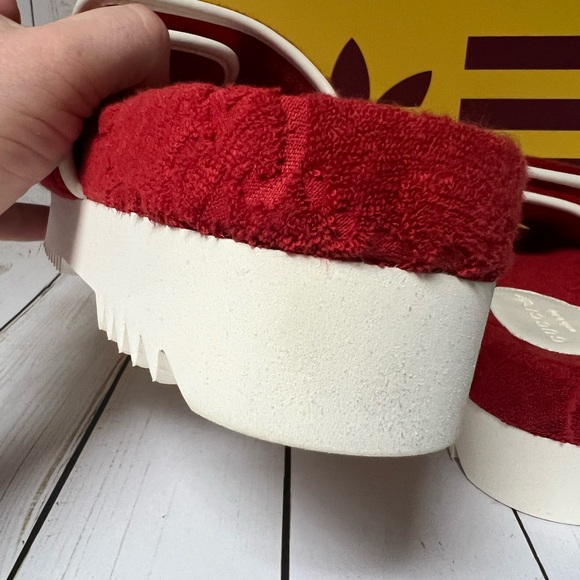 Gucci X Adidas Terry Cloth GG Monogram Platform Slide Sandals Red Sz 36 / 6